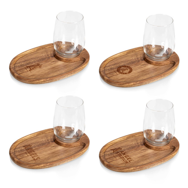Los Angeles Angels Wine Appetizer Plate Set Of 4 (Acacia Wood)