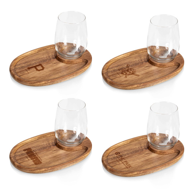 Pittsburgh Pirates Wine Appetizer Plate Set Of 4 (Acacia Wood)