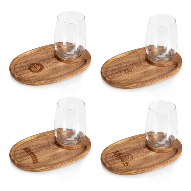 Seattle Mariners Wine Appetizer Plate Set Of 4 (Acacia Wood)