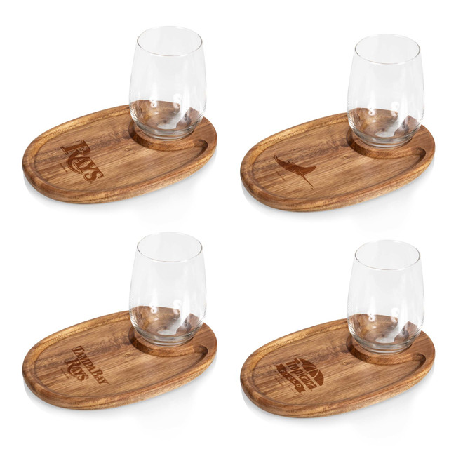 Tampa Bay Rays Wine Appetizer Plate Set Of 4 (Acacia Wood)