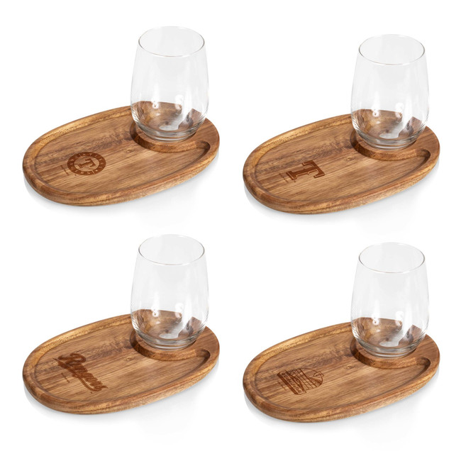 Texas Rangers Wine Appetizer Plate Set Of 4 (Acacia Wood)