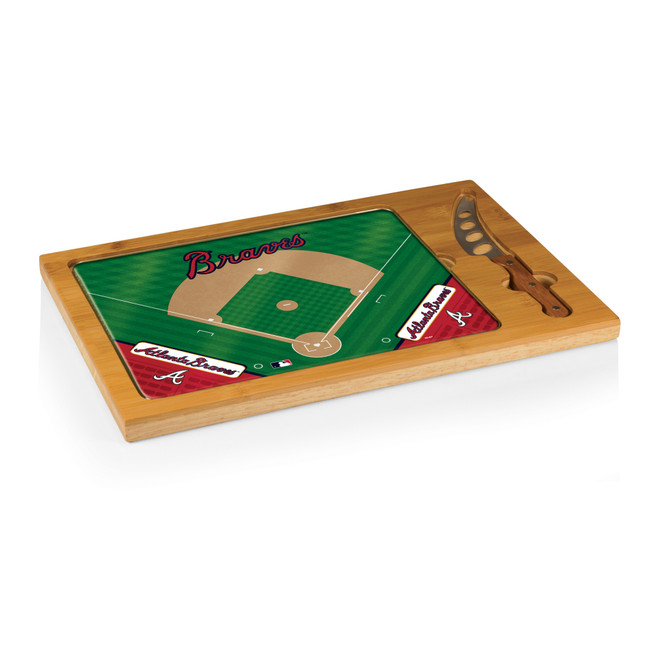 Atlanta Braves Baseball Diamond Icon Glass Top Cutting Board & Knife Set (Parawood & Bamboo)