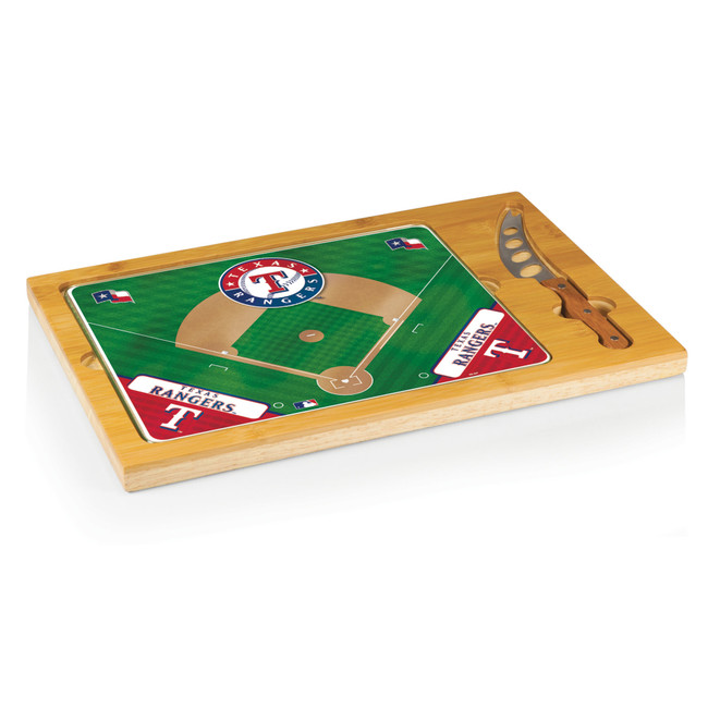 Texas Rangers Baseball Diamond Icon Glass Top Cutting Board & Knife Set (Parawood & Bamboo)