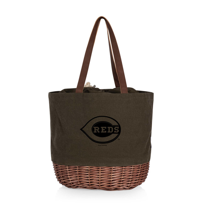 Cincinnati Reds Coronado Canvas and Willow Basket Tote (Khaki Green with Beige Accents)