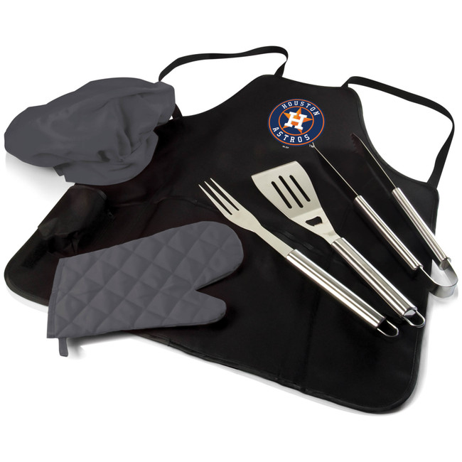 Houston Astros BBQ Apron Tote Pro Grill Set (Black with Gray Accents)
