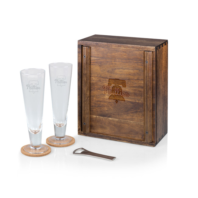 Philadelphia Phillies Pilsner Beer Glass Gift Set (Acacia Wood)