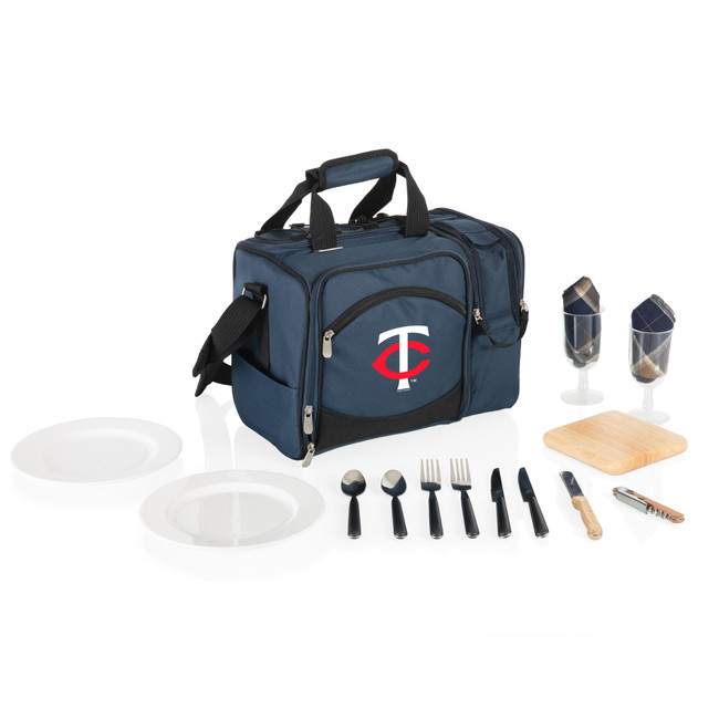 Minnesota Twins Malibu Picnic Basket Cooler (Navy Blue with Black Accents)