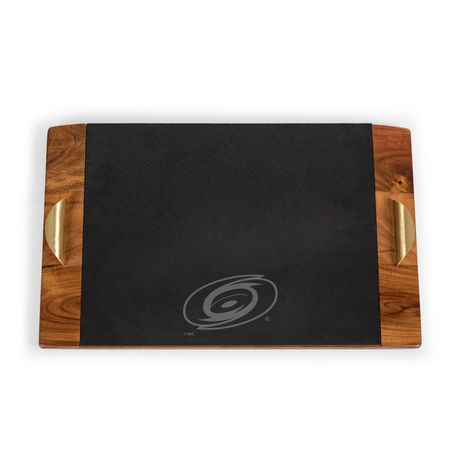 Carolina Hurricanes Covina Acacia and Slate Serving Tray, (Acacia Wood & Slate Black with Gold Accents)