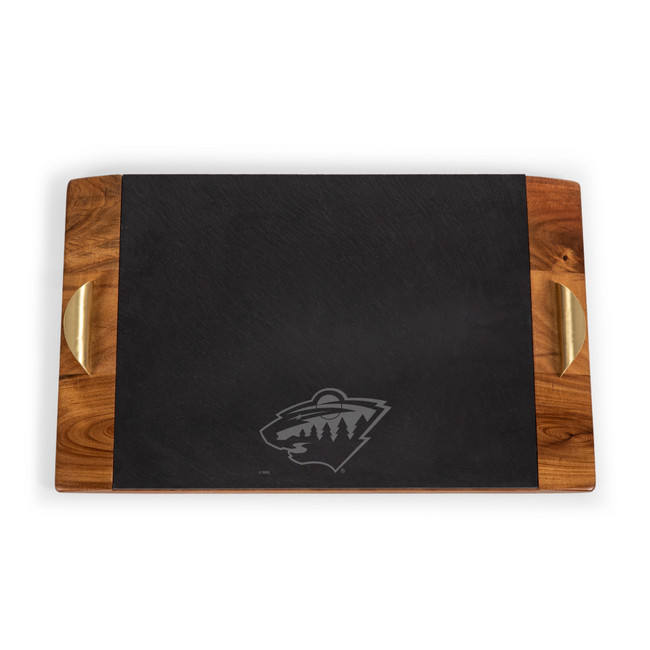 Minnesota Wild Covina Acacia and Slate Serving Tray, (Acacia Wood & Slate Black with Gold Accents)