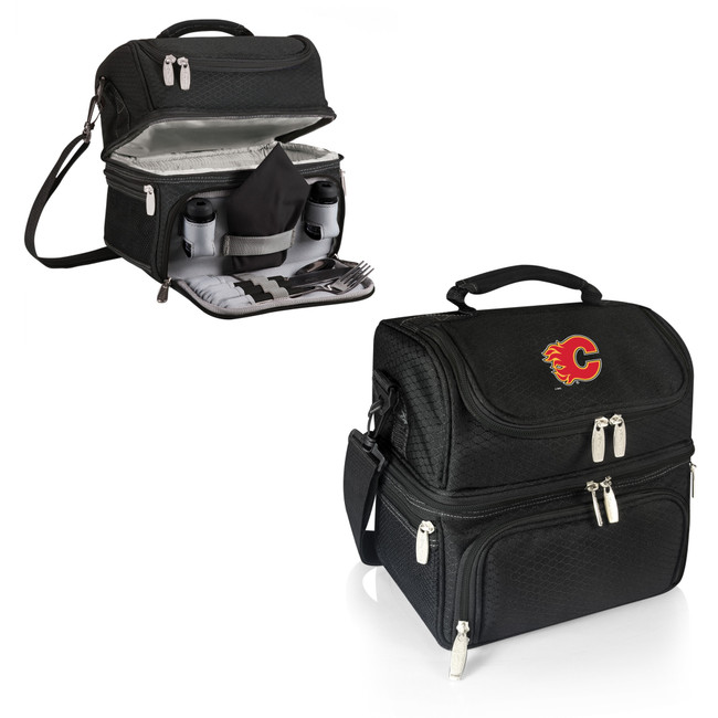 Calgary Flames Pranzo Lunch Bag Cooler with Utensils NHL Lunch Tote, (Black)