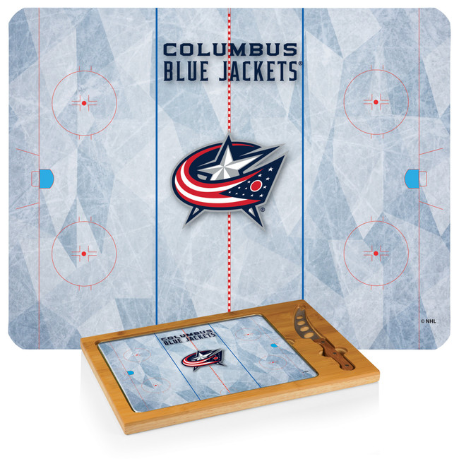 Columbus Blue Jackets Hockey Rink Icon Glass Top Cutting Board & Knife Set, (Parawood & Bamboo)