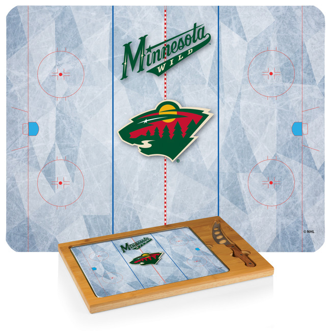 Minnesota Wild Hockey Rink Icon Glass Top Cutting Board & Knife Set, (Parawood & Bamboo)