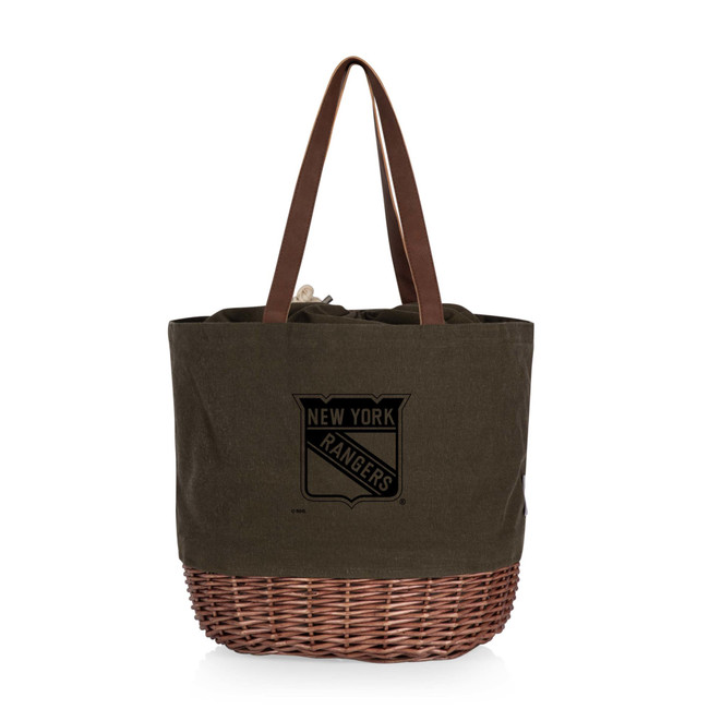 New York Rangers Coronado Canvas and Willow Basket Tote, (Khaki Green with Beige Accents)