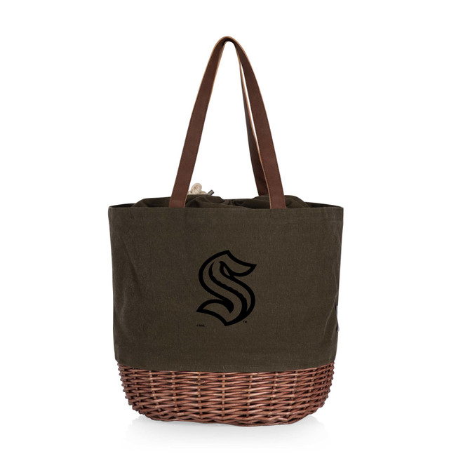 Seattle Kraken Coronado Canvas and Willow Basket Tote, (Khaki Green with Beige Accents)