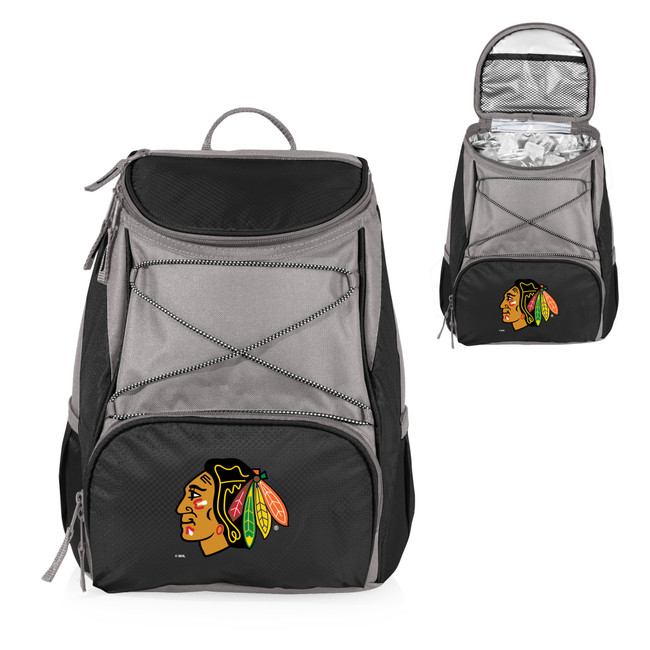 Chicago Blackhawks PTX Backpack Cooler, (Black with Gray Accents)