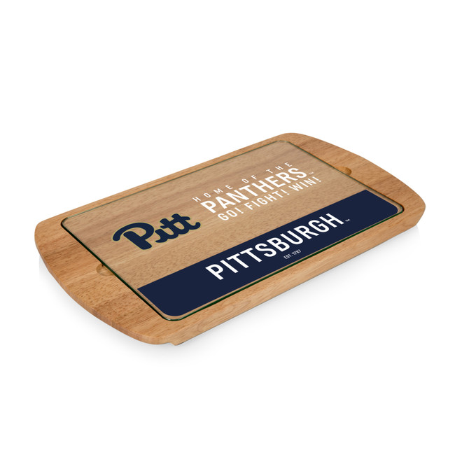 Pittsburgh Panthers Billboard Glass Top Serving Tray, (Parawood)