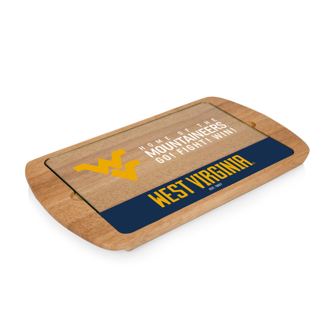 West Virginia Mountaineers Billboard Glass Top Serving Tray, (Parawood)