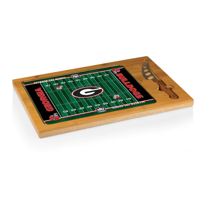 Georgia Bulldogs Football Field Icon Glass Top Cutting Board & Knife Set, (Parawood & Bamboo)