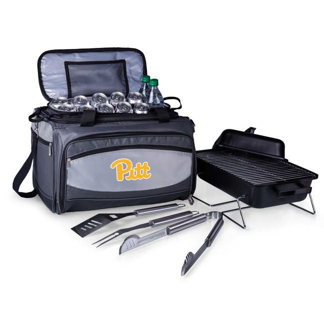 Pittsburgh Panthers Buccaneer Portable Charcoal Grill & Cooler Tote, (Black with Gray Accents)