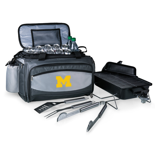 Michigan Wolverines Vulcan Portable Propane Grill & Cooler Tote, (Black with Gray Accents)
