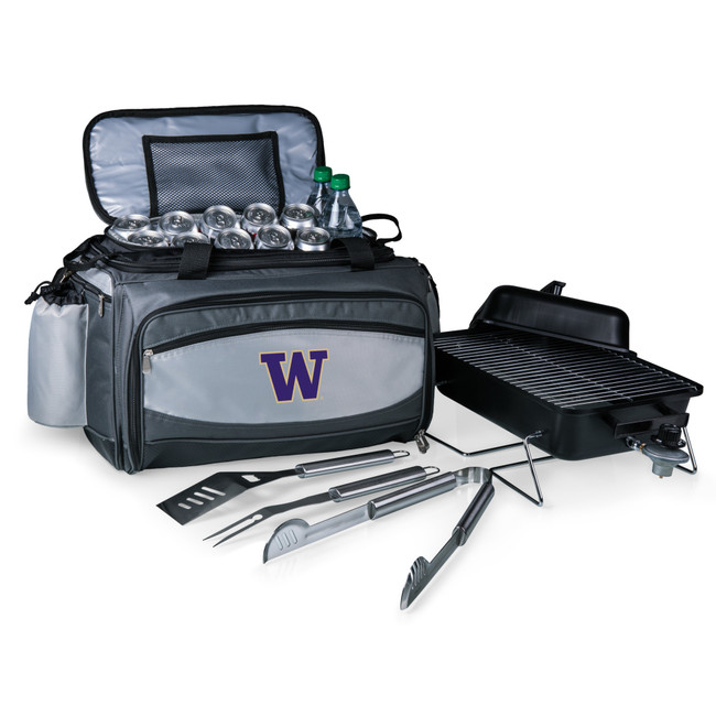 Washington Huskies Vulcan Portable Propane Grill & Cooler Tote, (Black with Gray Accents)