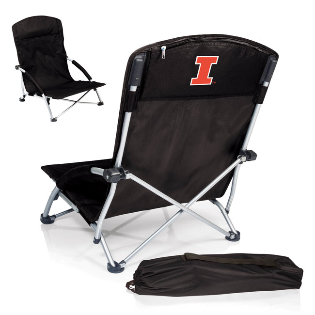 Illinois Fighting Illini Tranquility Beach Chair with Carry Bag, (Black)
