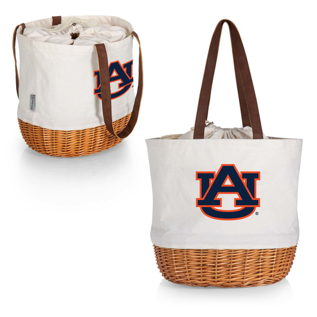 Auburn Tigers Coronado Canvas and Willow Basket Tote, (Beige Canvas)