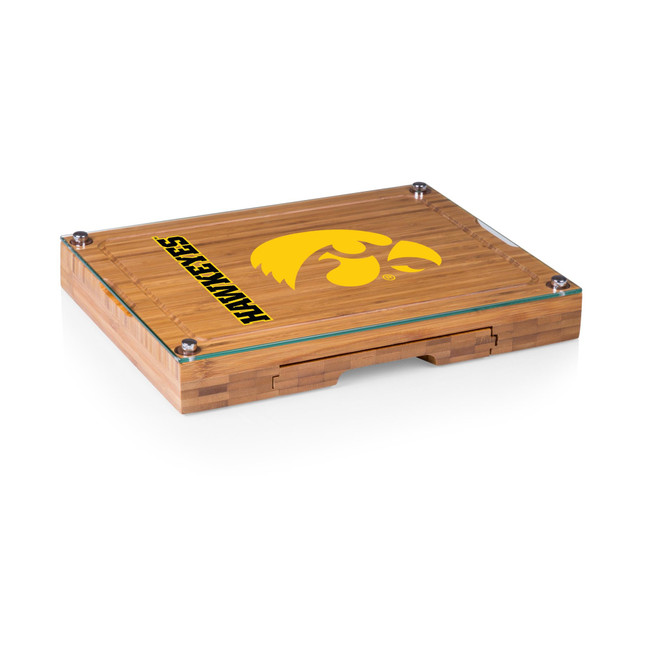 Iowa Hawkeyes Concerto Glass Top Cheese Cutting Board & Tools Set, (Bamboo)