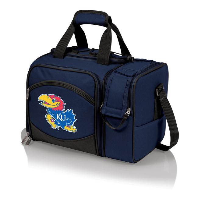 Kansas Jayhawks Malibu Picnic Basket Cooler, (Navy Blue with Black Accents)
