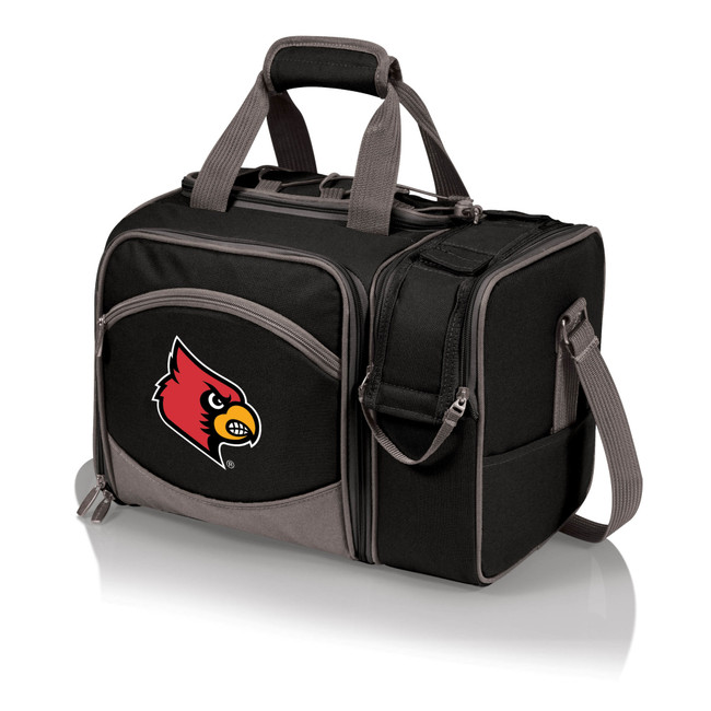 Louisville Cardinals Malibu Picnic Basket Cooler, (Black with Gray Accents)