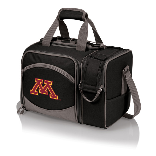 Minnesota Golden Gophers Malibu Picnic Basket Cooler, (Black with Gray Accents)