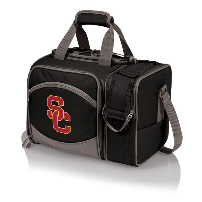 USC Trojans Malibu Picnic Basket Cooler, (Black with Gray Accents)