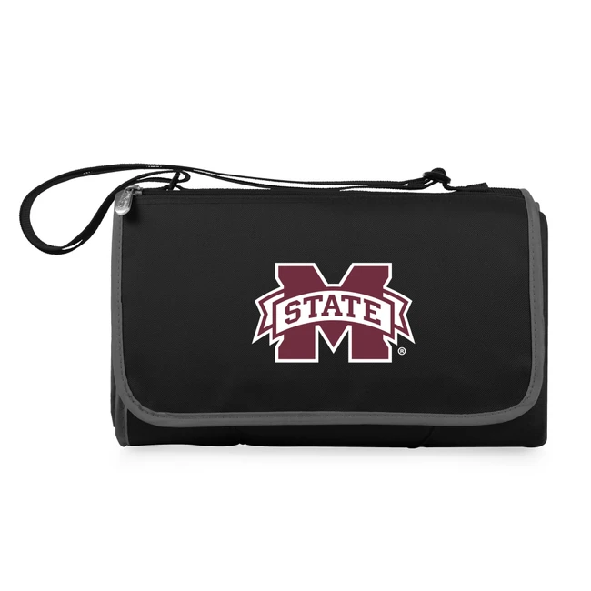 Mississippi State Bulldogs Blanket Tote Outdoor Picnic Blanket, (Black with Black Exterior)