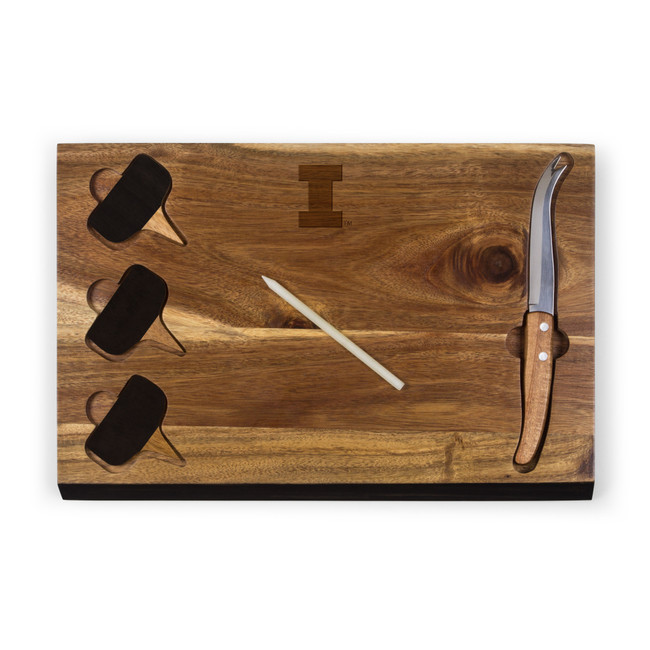 Illinois Fighting Illini Delio Acacia Cheese Cutting Board & Tools Set, (Acacia Wood)