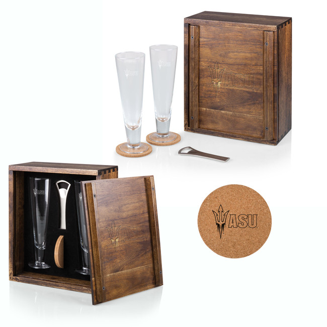 Arizona State Sun Devils Pilsner Beer Glass Gift Set, (Acacia Wood)