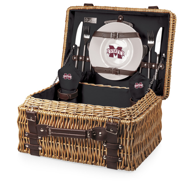Mississippi State Bulldogs Champion Picnic Basket, (Black with Brown Accents)