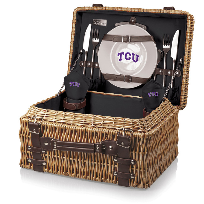 TCU Horned Frogs Champion Picnic Basket, (Black with Brown Accents)