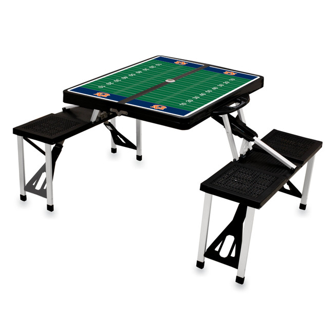 Auburn Tigers Football Field Picnic Table Portable Folding Table with Seats, (Black)
