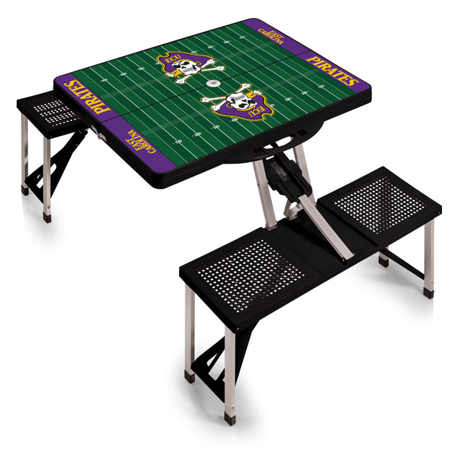 East Carolina Pirates Football Field Picnic Table Portable Folding Table with Seats, (Black)