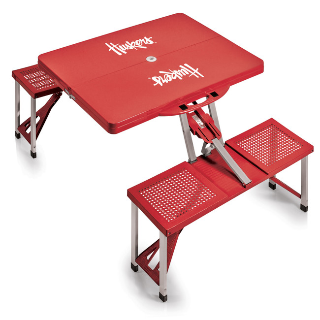 Nebraska Cornhuskers Picnic Table Portable Folding Table with Seats, (Red)