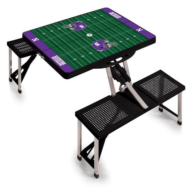 Northwestern Wildcats Football Field Picnic Table Portable Folding Table with Seats, (Black)