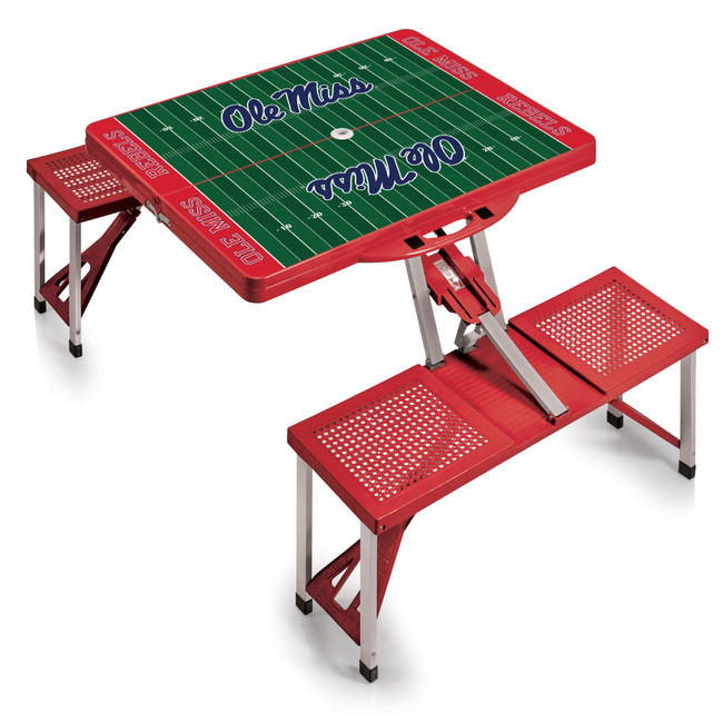Ole Miss Rebels Football Field Picnic Table Portable Folding Table with Seats, (Red)