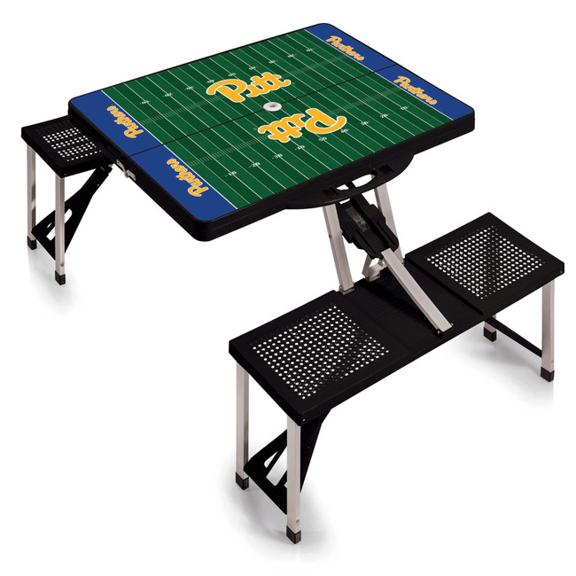 Pittsburgh Panthers Football Field Picnic Table Portable Folding Table with Seats, (Black)