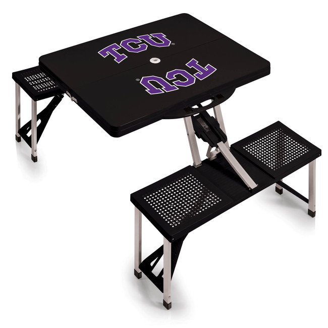 TCU Horned Frogs Picnic Table Portable Folding Table with Seats, (Black)