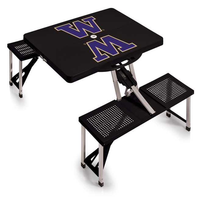 Washington Huskies Picnic Table Portable Folding Table with Seats, (Black)