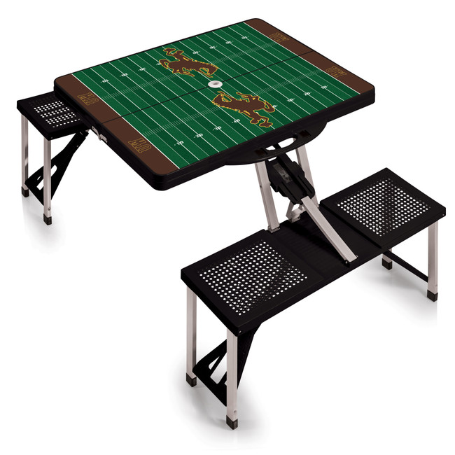Wyoming Cowboys Football Field Picnic Table Portable Folding Table with Seats, (Black)
