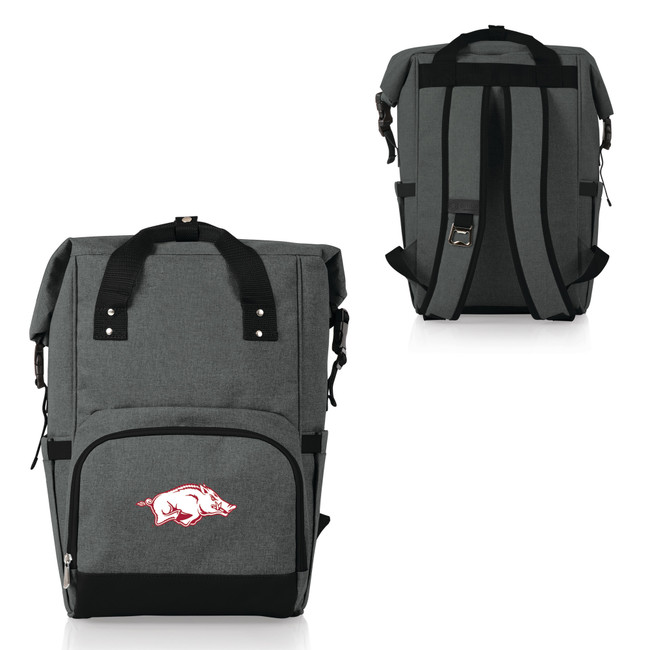 Arkansas Razorbacks On The Go Roll-Top Backpack Cooler, (Heathered Gray)