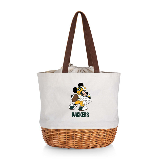 Green Bay Packers Mickey Mouse Coronado Canvas and Willow Basket Tote, (Beige Canvas)