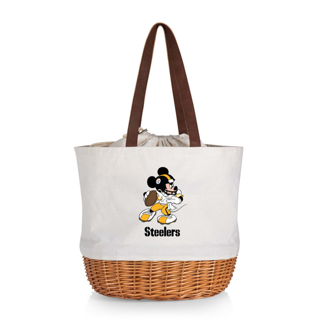 Pittsburgh Steelers Mickey Mouse Coronado Canvas and Willow Basket Tote, (Beige Canvas)
