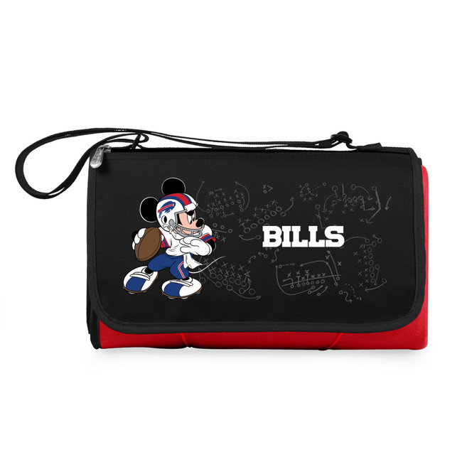 Buffalo Bills Mickey Mouse Blanket Tote Outdoor Picnic Blanket, (Red with Black Flap)